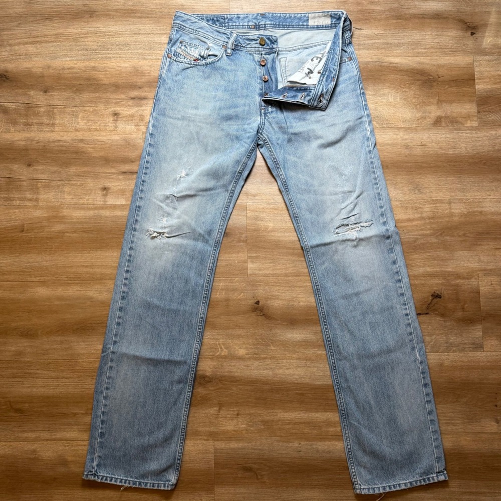 Diesel Larkee Jeans Men 33x34 Light Wash Distressed Straight Leg Denim 0800Z